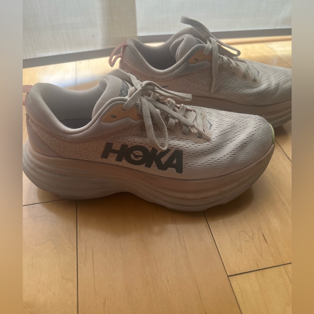 Hoka Women's Light Gray Pink Accent Athletic Shoes